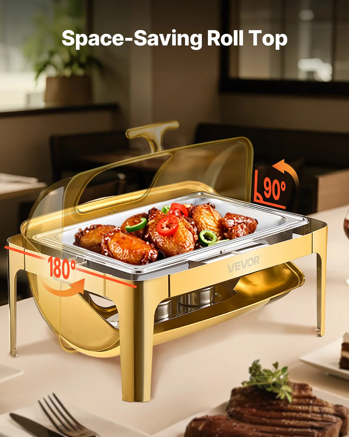 SucceBuy Stainless Steel Roll Top Chafing Dish Warmer Server