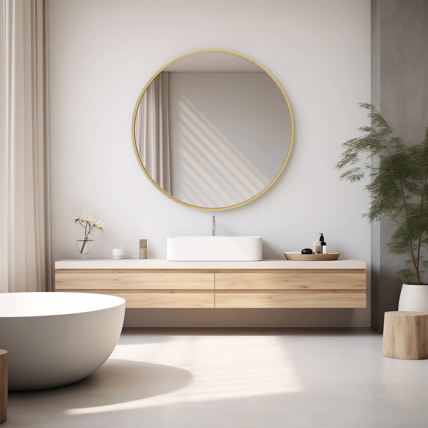 JHK Round Vanity Mirror With Matte Metal Frame Wall Mounted