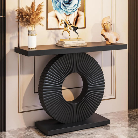 LITTLE TREE Modern Wood Console Table With Geometric Base For Entryway