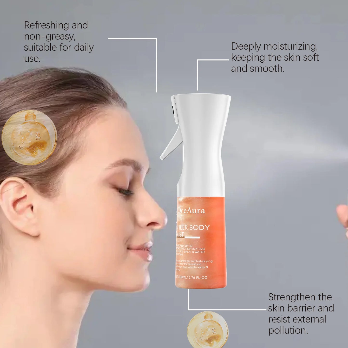 OceAura Hyaluronic Acid Sunscreen Spray SPF 42 UV Protector