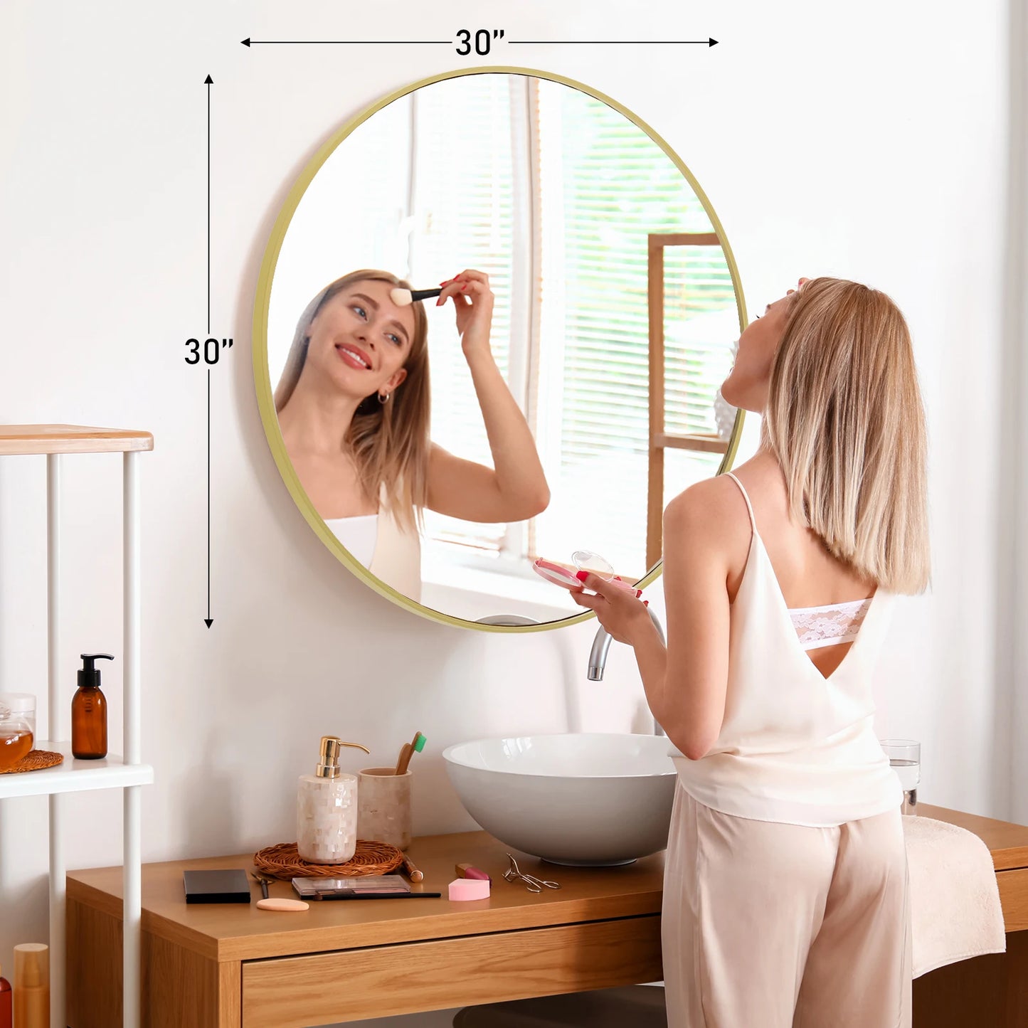 JHK Vanity Mirror Matte Metal Framed Round Wall Mirror
