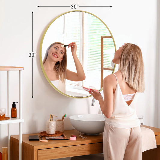 JHK Vanity Mirror Matte Metal Framed Round Wall Mirror