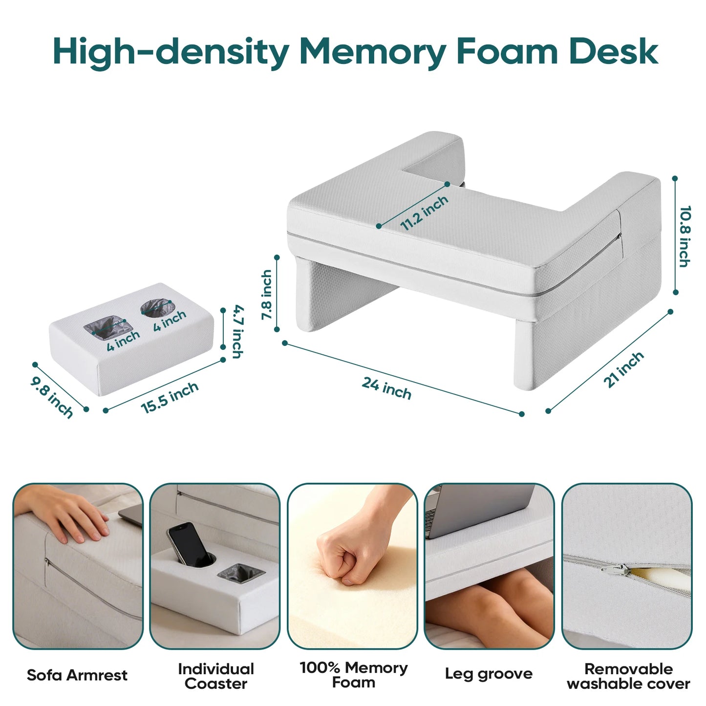 JHK Memory Foam Reading Pillow Ergonomic Neck Support Removable Cover