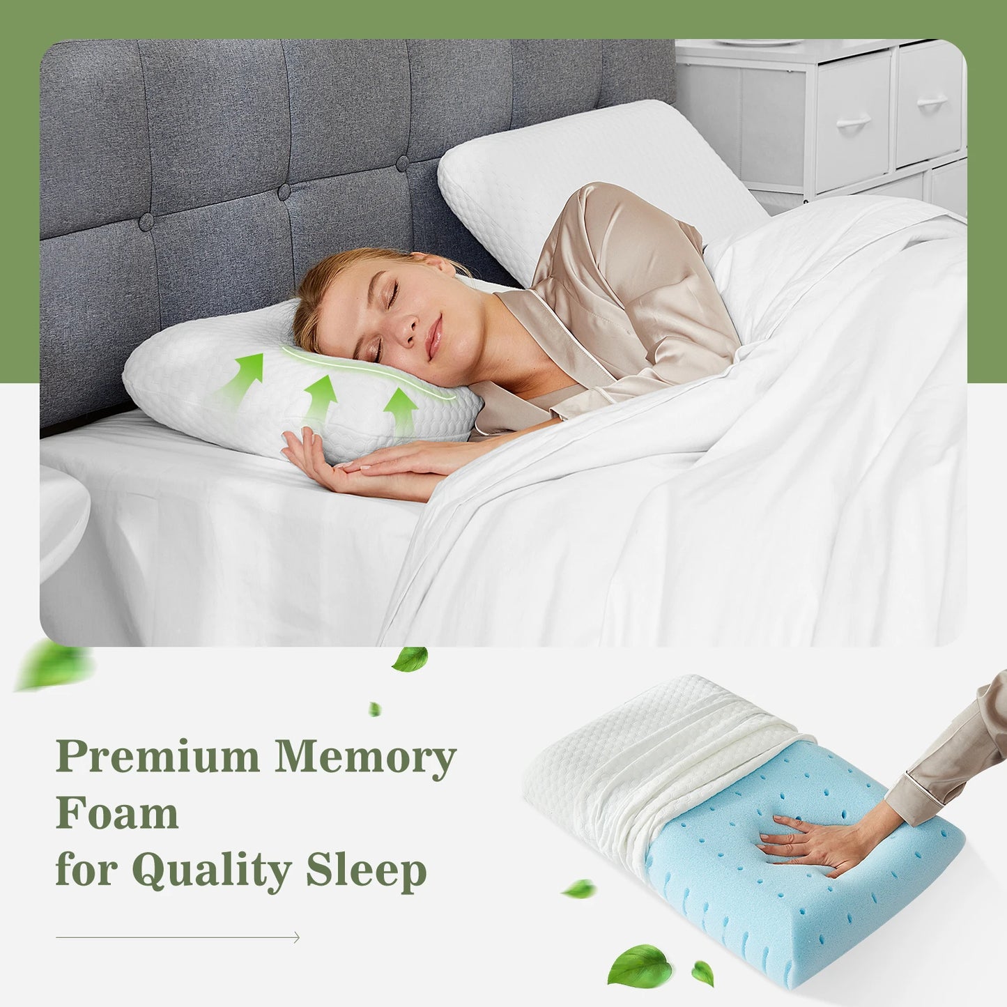 JHK Memory Foam Neck Pillow Ventilated Cooling With Removable Washable Cover