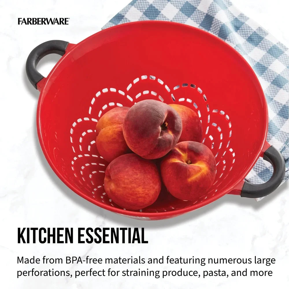 Durable Plastic Colander With Soft Grip Handles Large Perforations