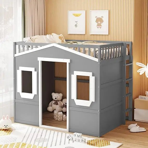 Loft Bed With Built In Storage Wardrobe And Two Windows Solid Wood