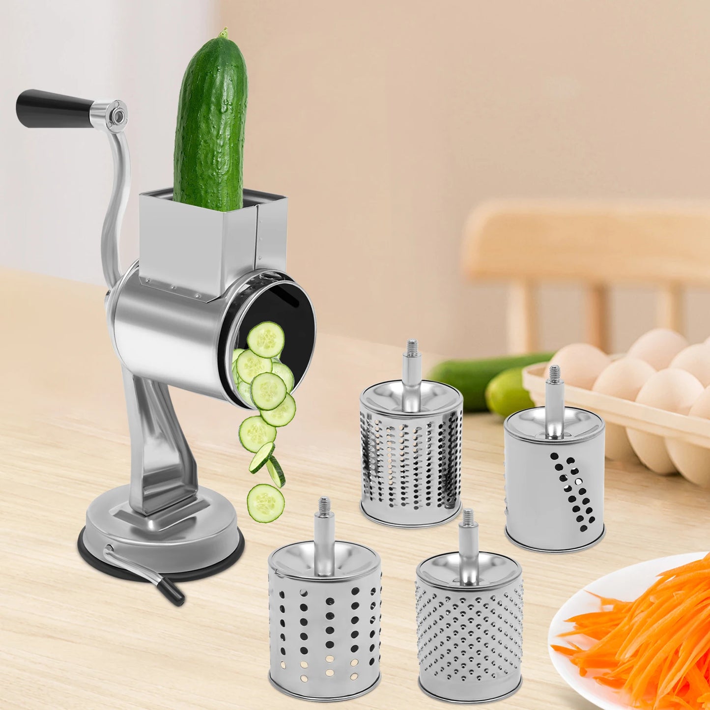 Rotary Grater With Five Blades Stainless Steel Manual Grinder