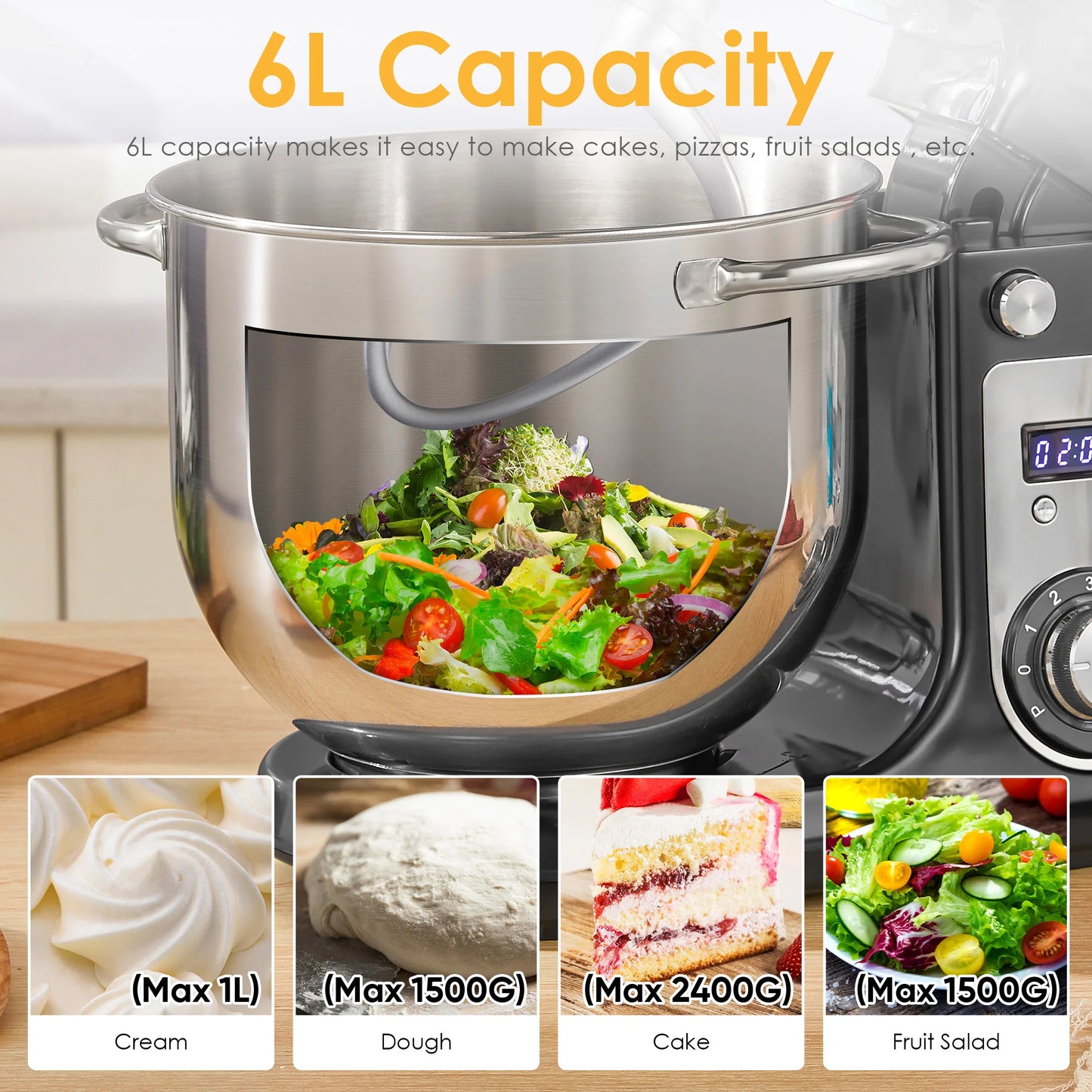 Biolomix Stand Mixer 6 Speed 1200W With Dough Hook