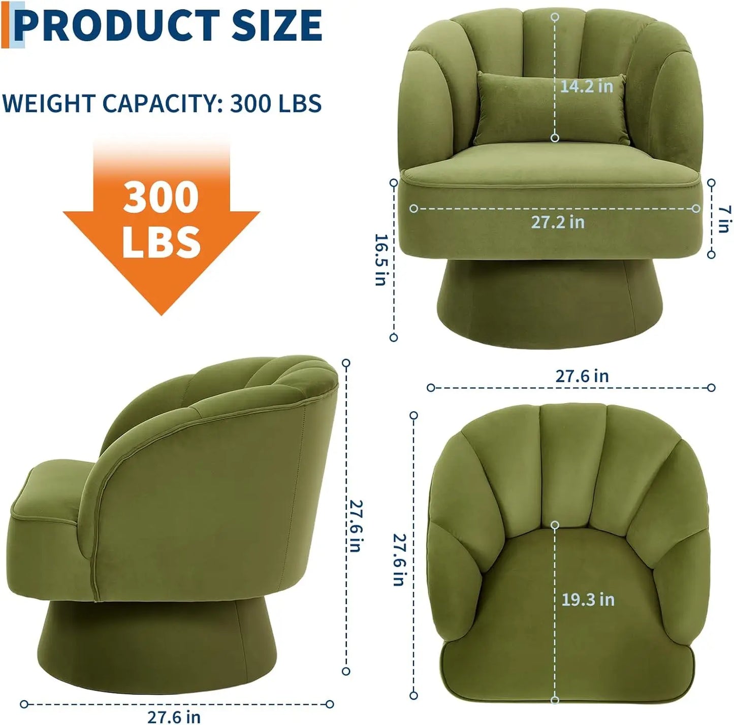 HiMISS Ultra Plush Velvet Barrel Lounge Chair With Striped Backrest