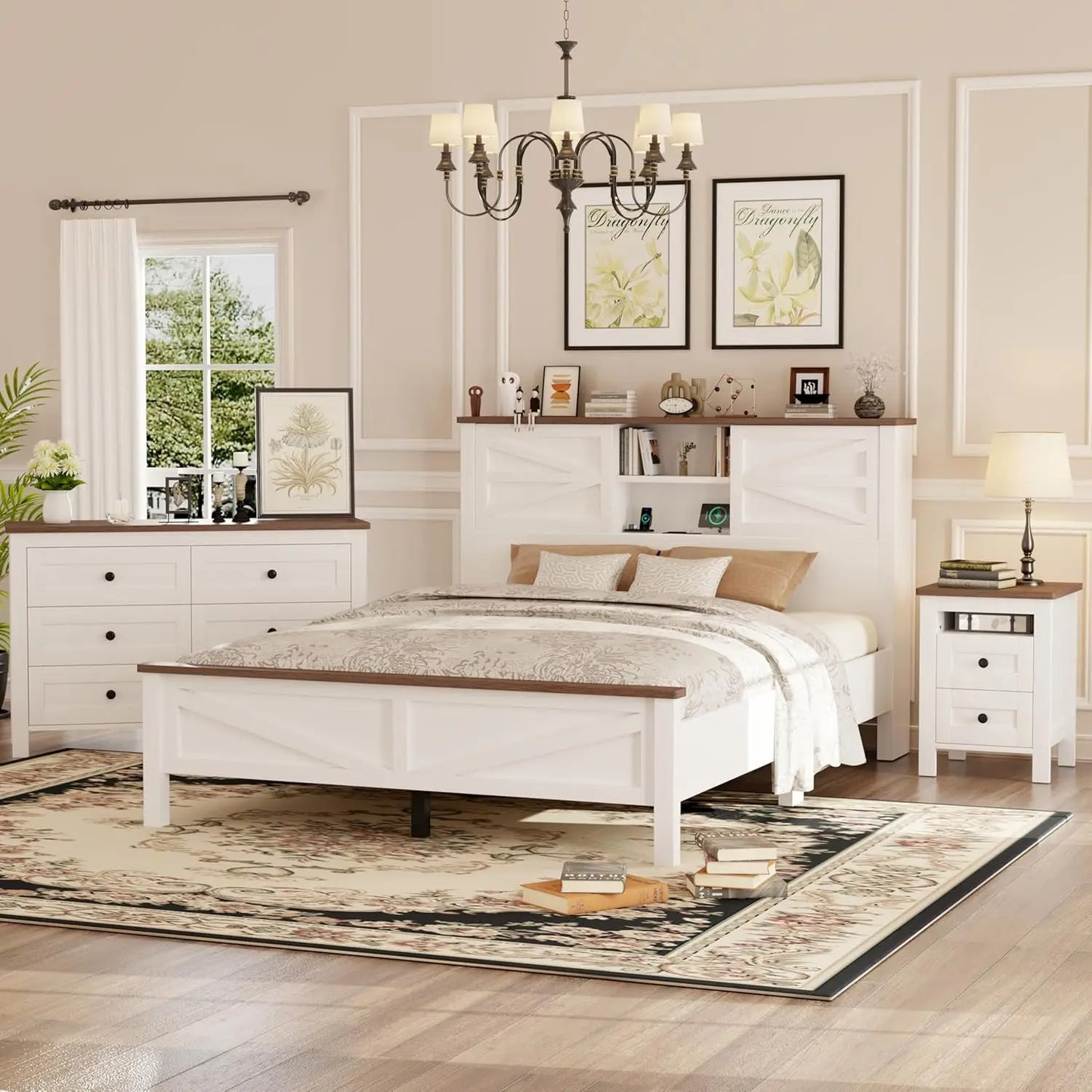 Modern 3 Piece Bedroom Set With Barn Door Storage Bed