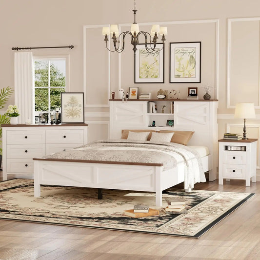 Modern 3 Piece Bedroom Set With Barn Door Storage Bed