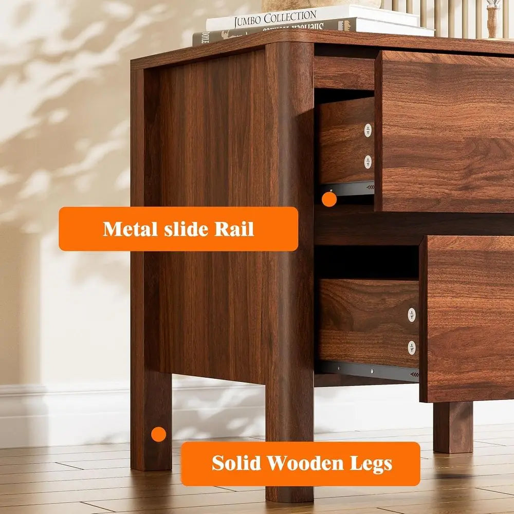 Walnut Mid Century Modern 3 Piece Bedroom Set With Dresser And Nightstands