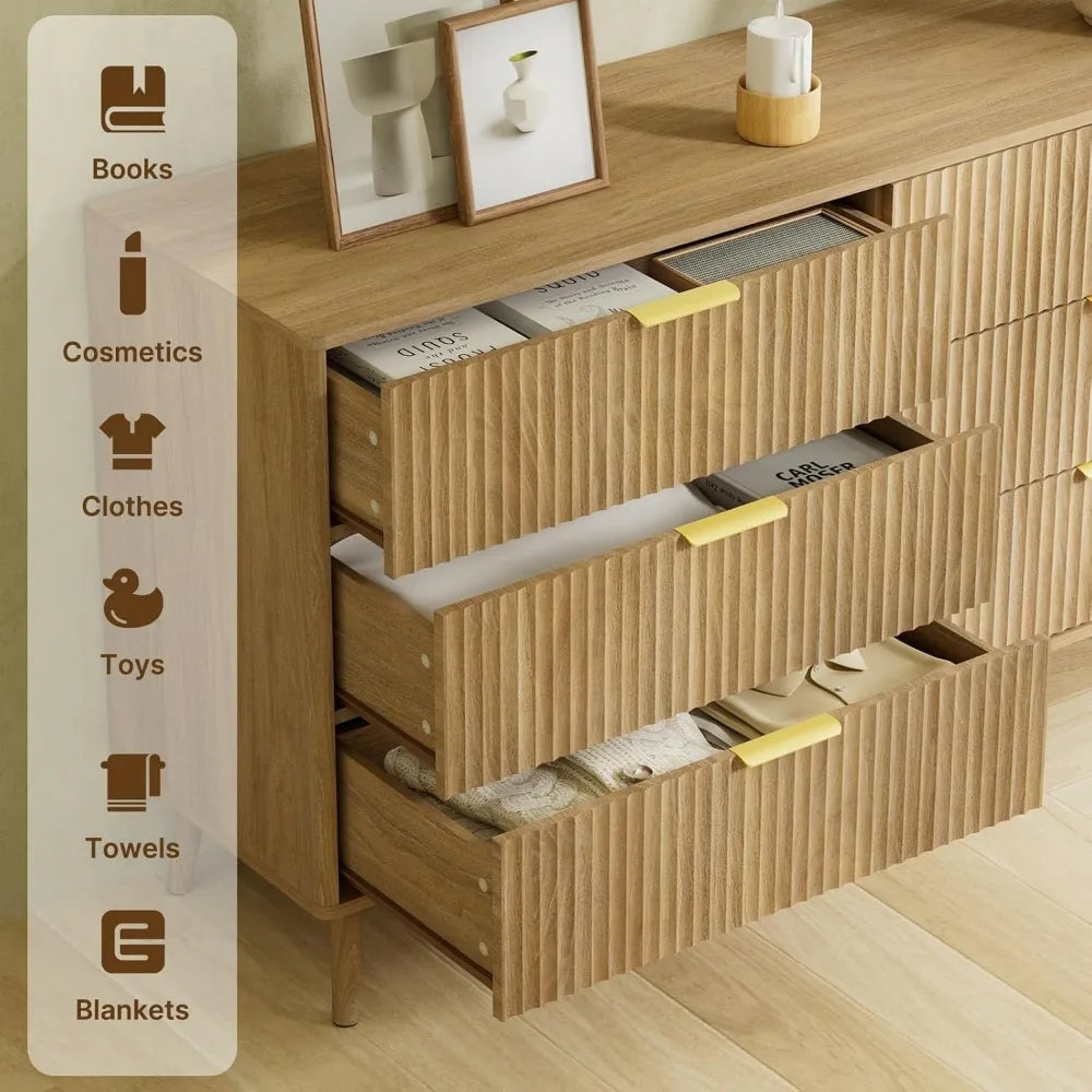 RBXC Oak Dresser Nightstand Set Modern 3-Piece Bedroom Furniture
