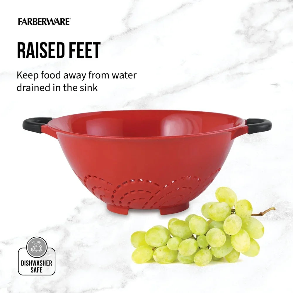 Durable Plastic Colander With Soft Grip Handles Large Perforations