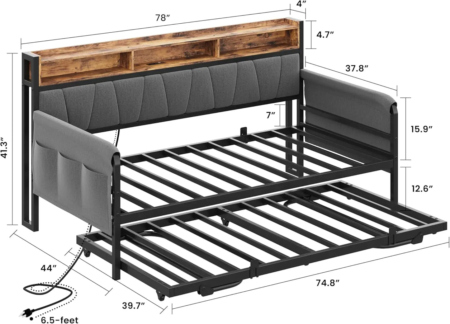 LIKIMIO Daybed With Trundle Bed And Upholstered Headboard Charging Station