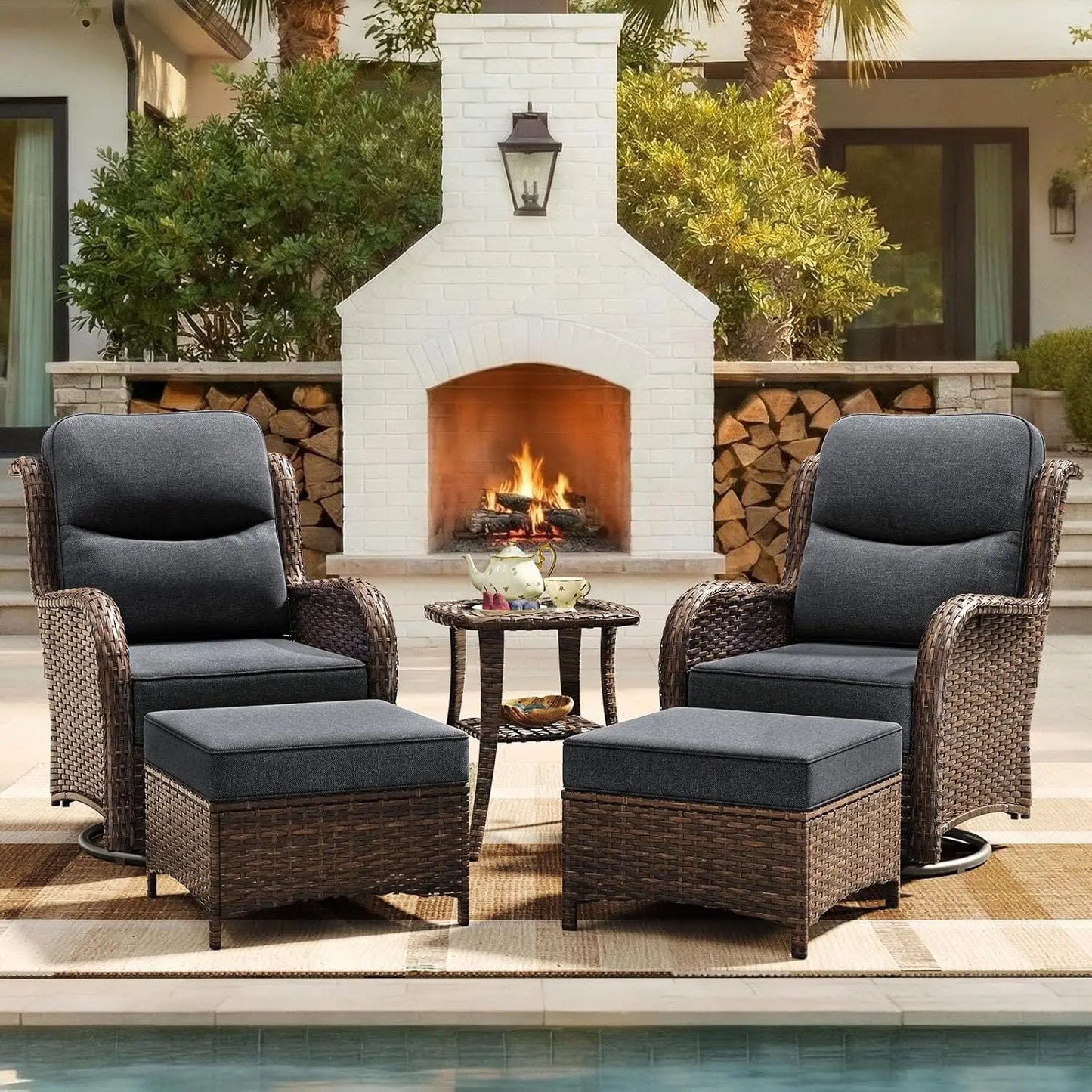 Rattan Patio Furniture Set 5 Piece Outdoor Wicker Cushioned Chairs
