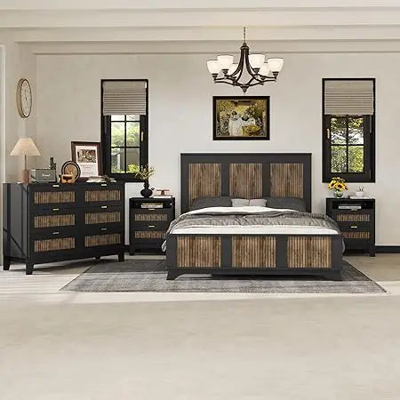 MKDK 4 Piece Queen Bedroom Set With Platform Bed Dresser