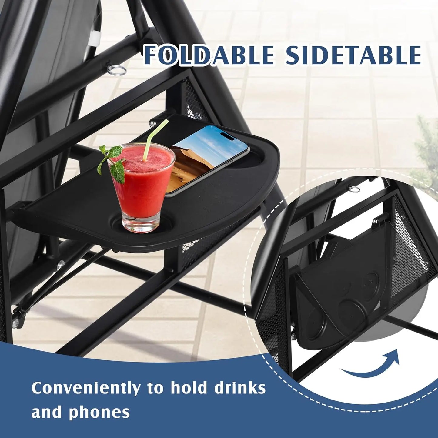 HUANZHUANG Outdoor Porch Swing With Canopy And Stand Convertible 2 In 1