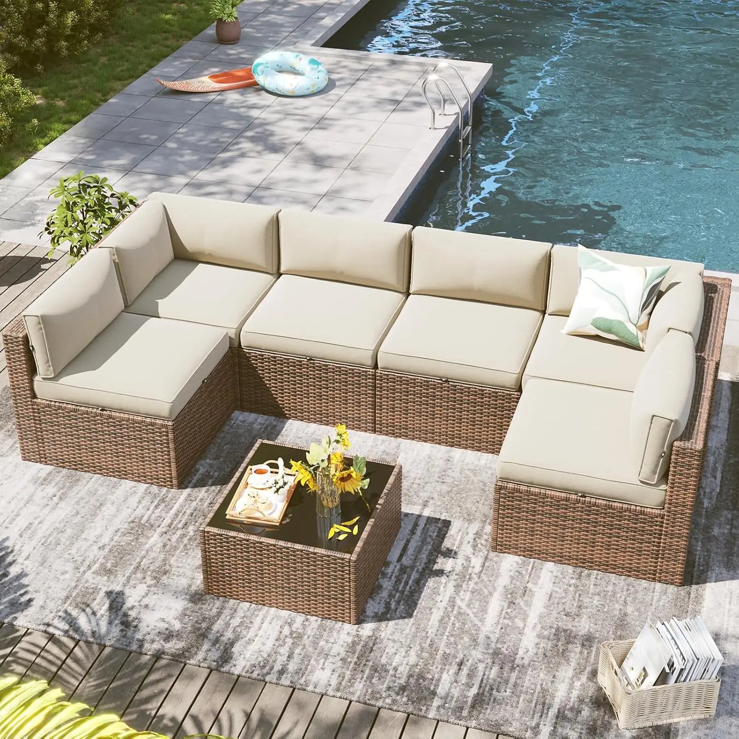 7 Piece Outdoor Patio Furniture Set With Coffee Table Waterproof