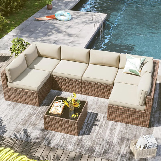 7 Piece Outdoor Patio Furniture Set With Coffee Table Waterproof