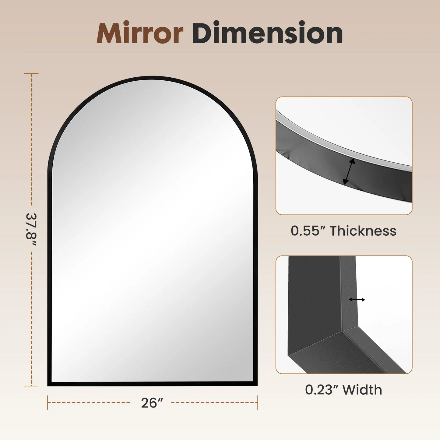 JHK Arched Framed Bathroom Mirror For Wall Decoration Modern Home