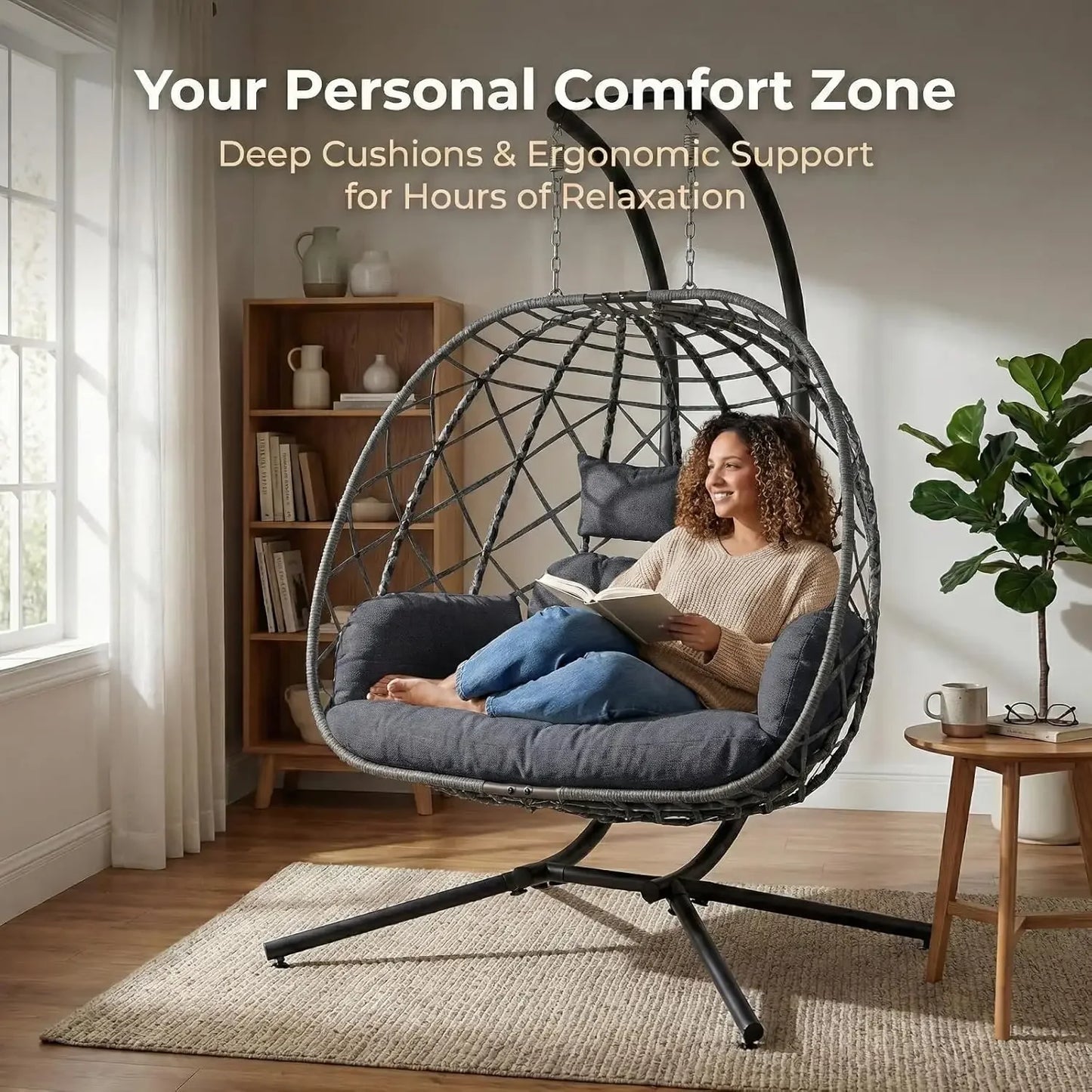 Double Egg Swing Chair Stand For Patio Two Person Hammock