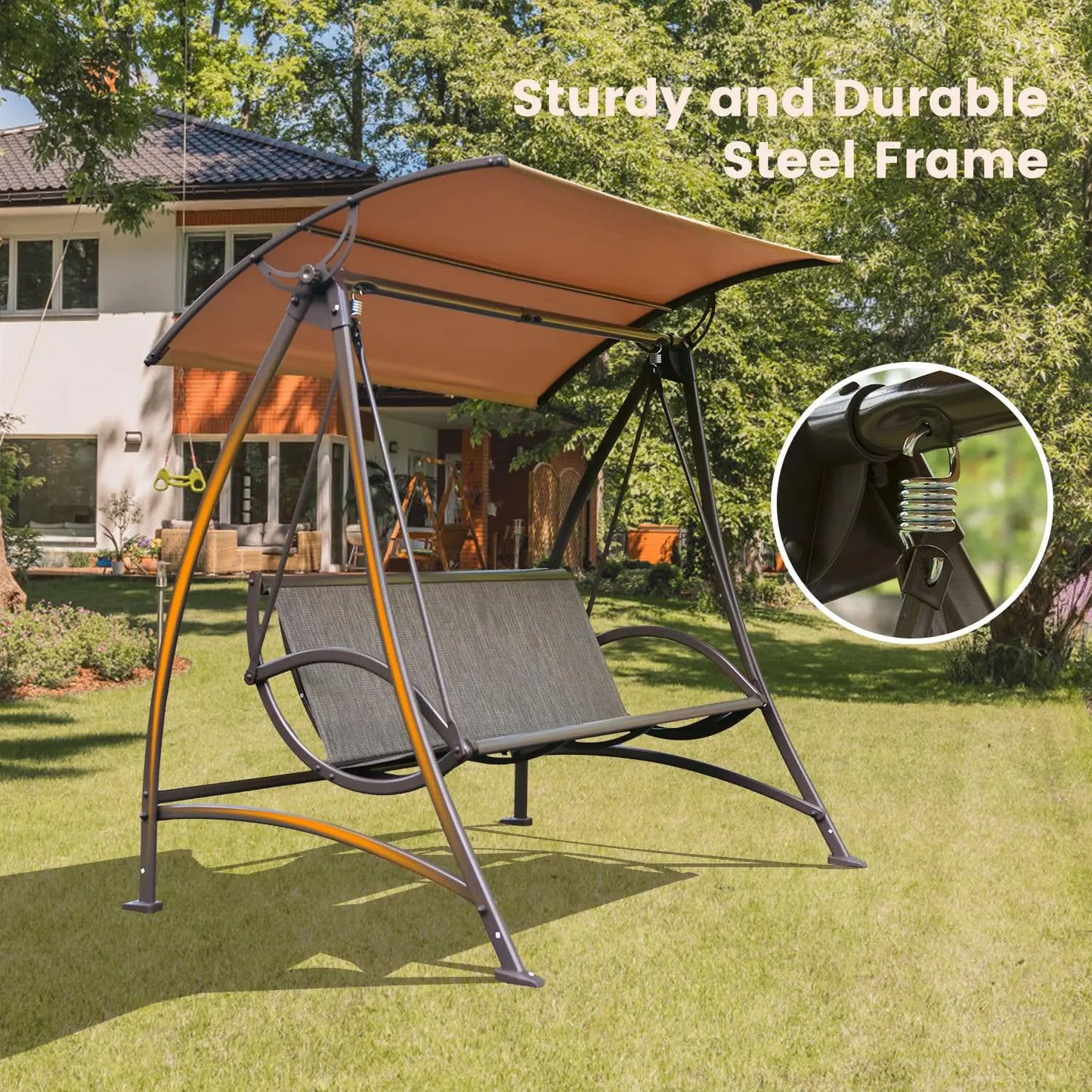 HUANZHUANG Domi 3 Seat Outdoor Patio Swing With Adjustable Canopy