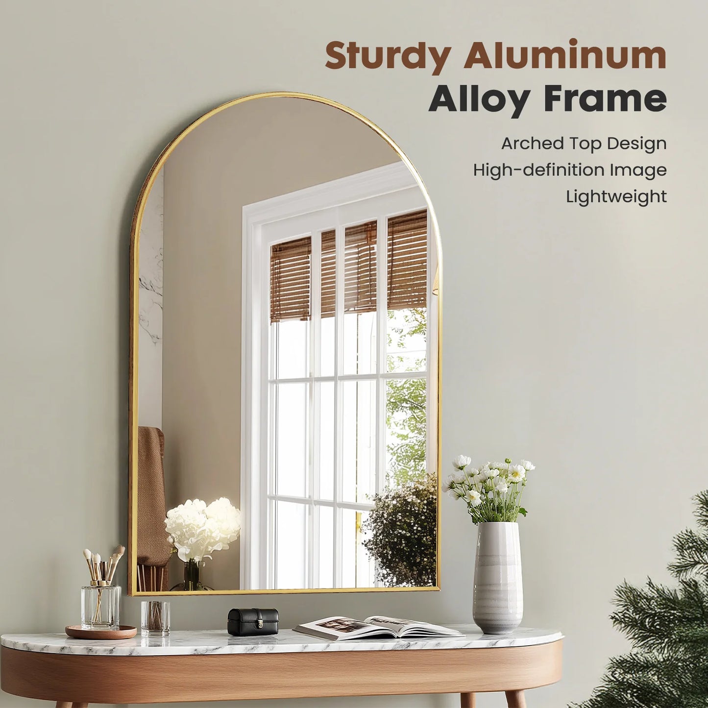 JHK Arched Framed Bathroom Mirror For Wall Decoration Modern Home