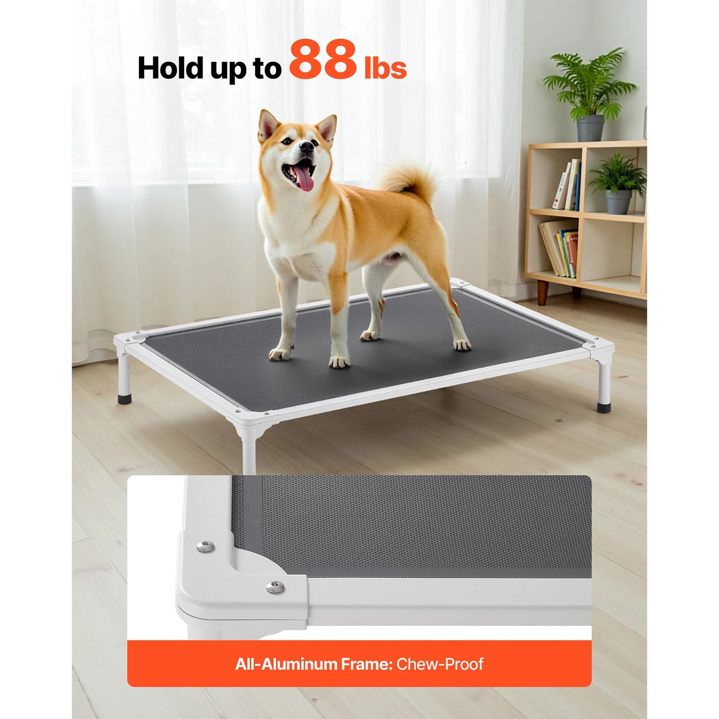 SucceBuy Portable Raised Dog Bed With Aluminum Frame And Textilene Mesh