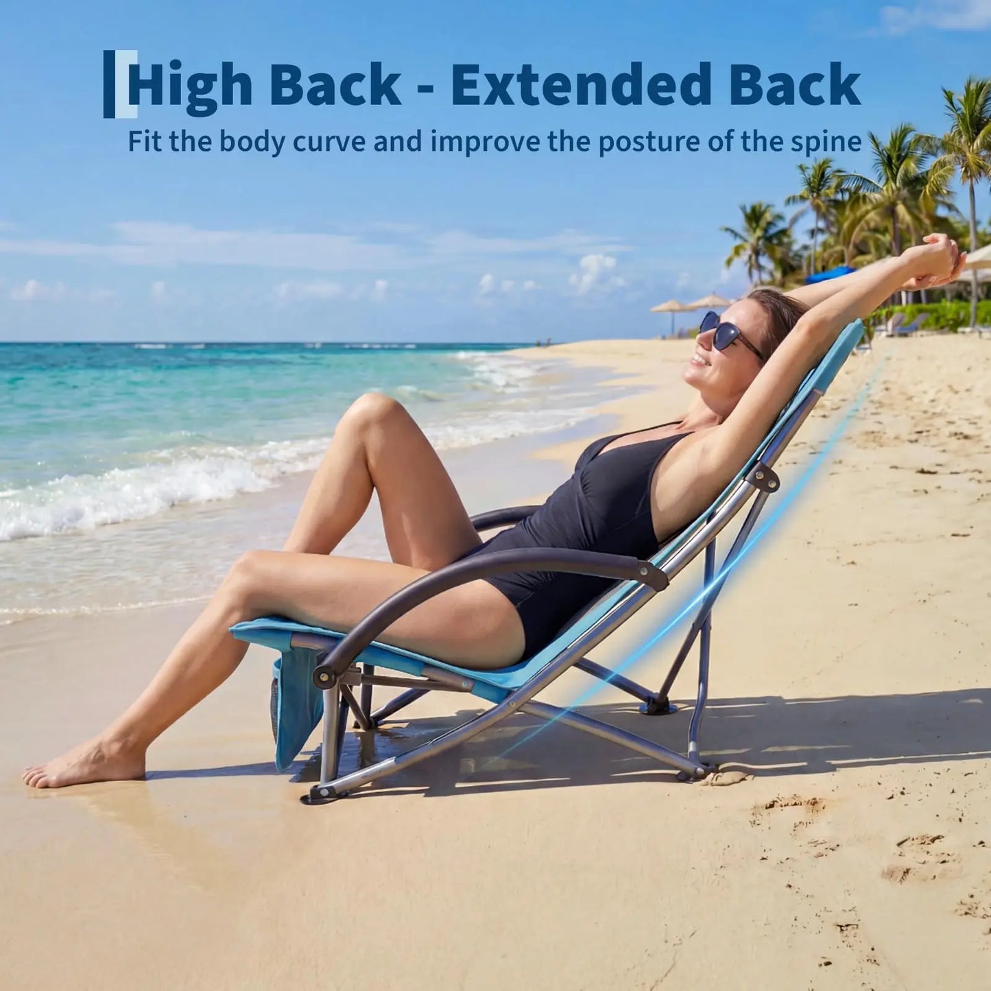 HiMISS High Beach Chair 2 Pack Folding Wide Cup Holder