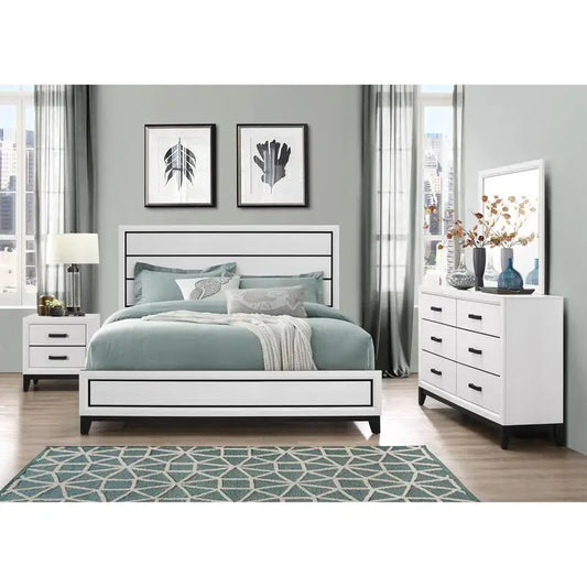 5 Piece Full Modern Bedroom Set With Bed Nightstands Dresser And Mirror