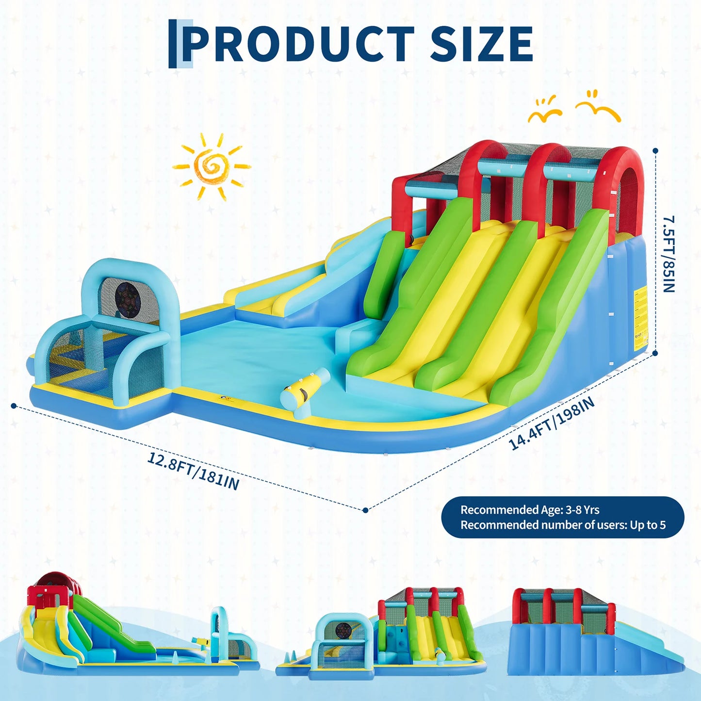 TWISTER.CK Inflatable Bounce House With Water Slides For Outdoor Fun