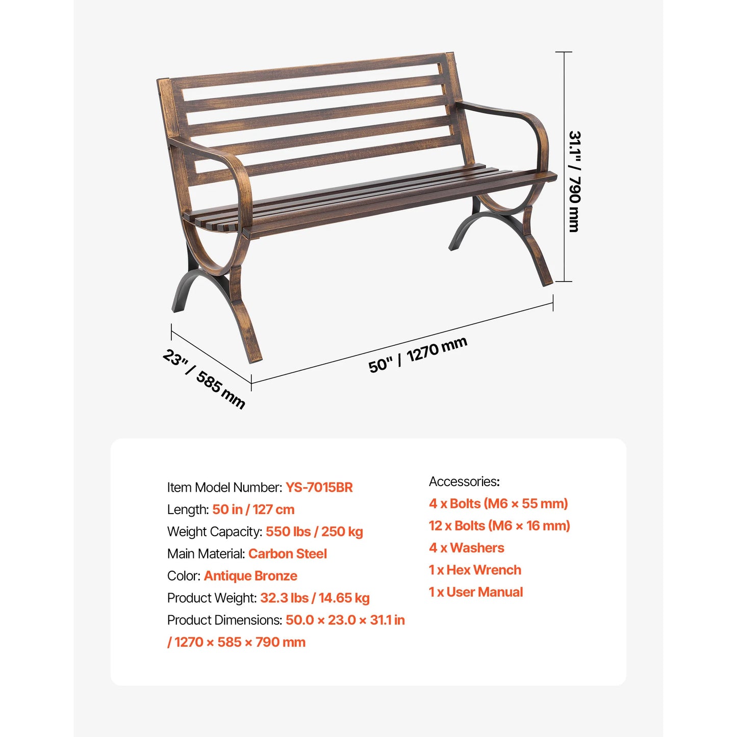 SucceBuy Outdoor Bench Wood And Metal Garden Seat For Outdoors
