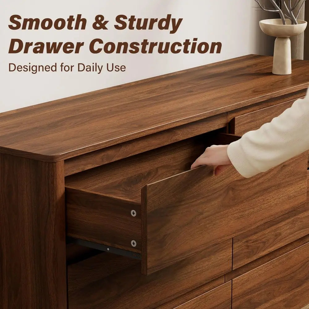Walnut Mid Century Modern 3 Piece Bedroom Set With Dresser And Nightstands