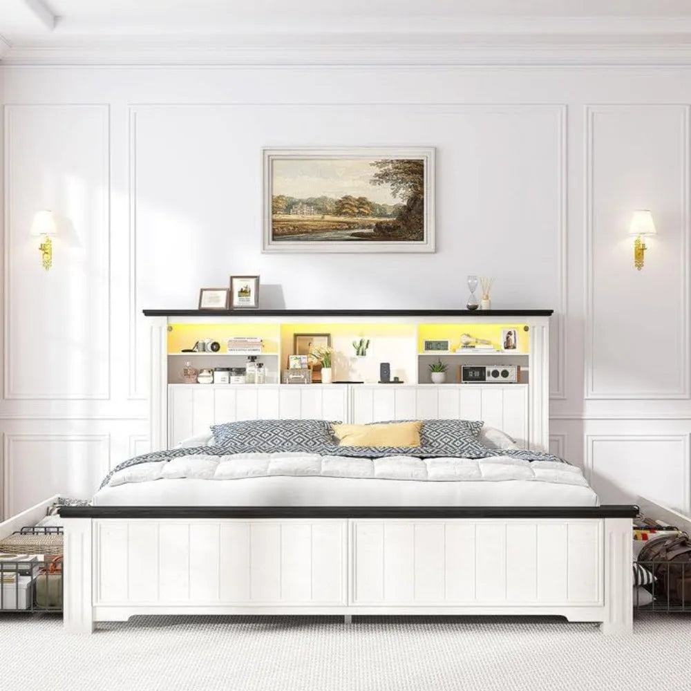 Queen Bed Frame With Headboard And Storage LED And USB