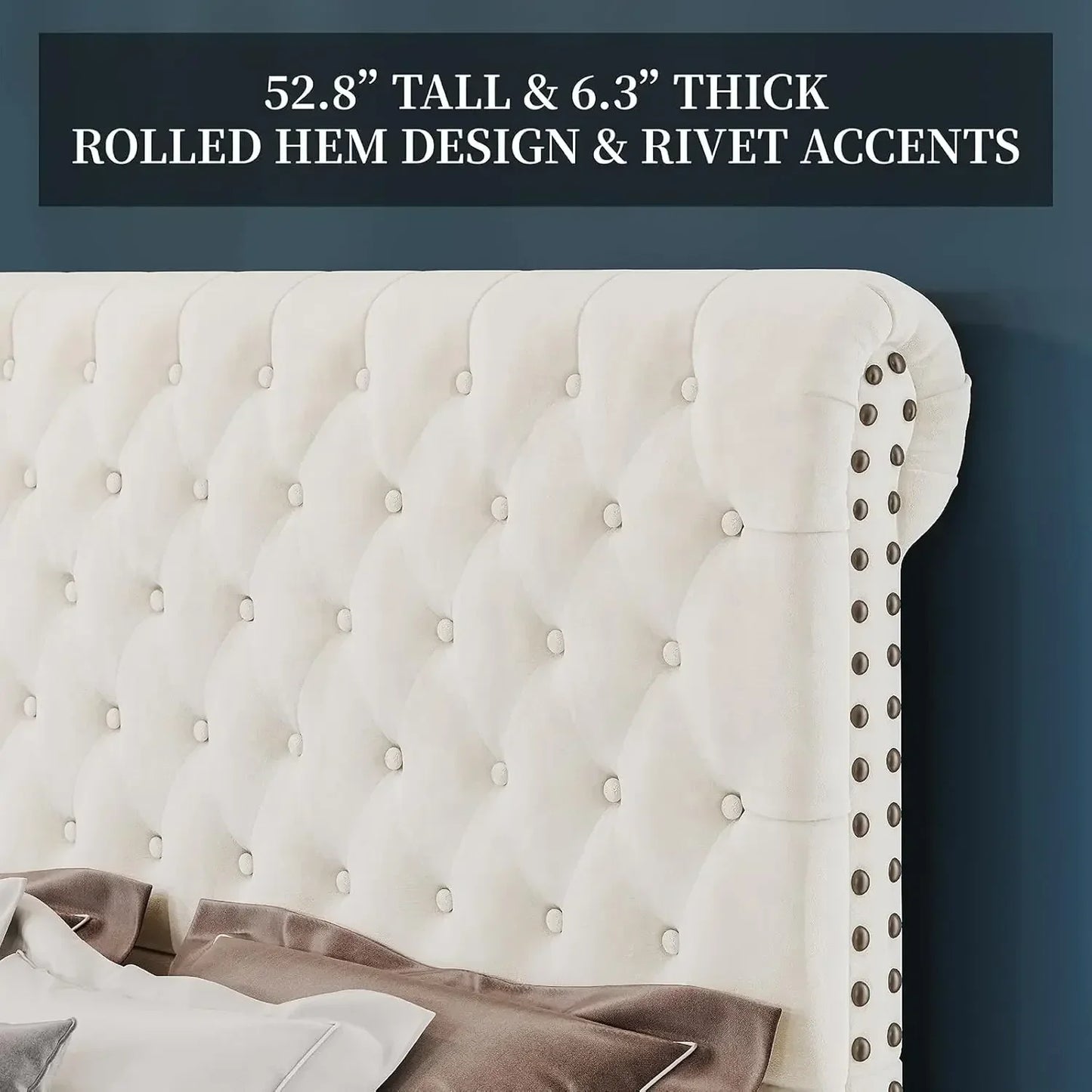 Upholstered Platform Bed With Tall Sleigh Headboard