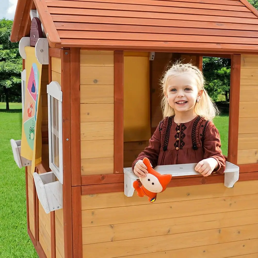 Wooden Play Cottage For Children With Functional Doors And Windows