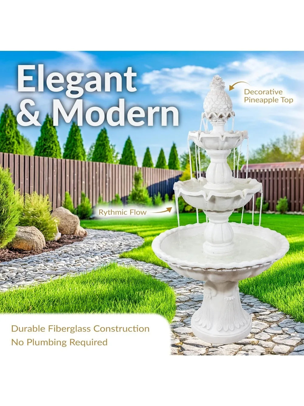 Welcome 3 Tier Water Fountain With Pineapple Topper For Garden