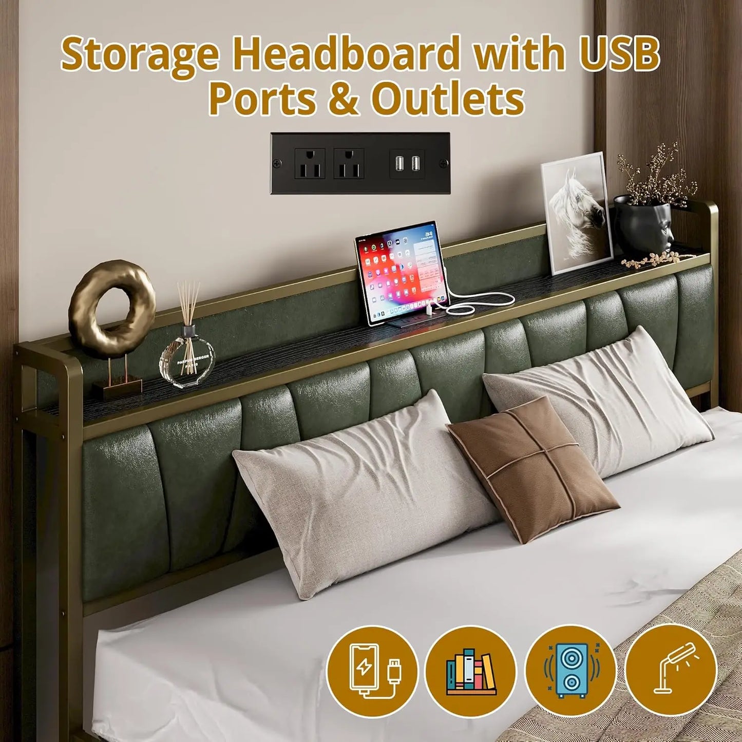 LIKIMIO Bed Frame With Storage Headboard And Charging Station