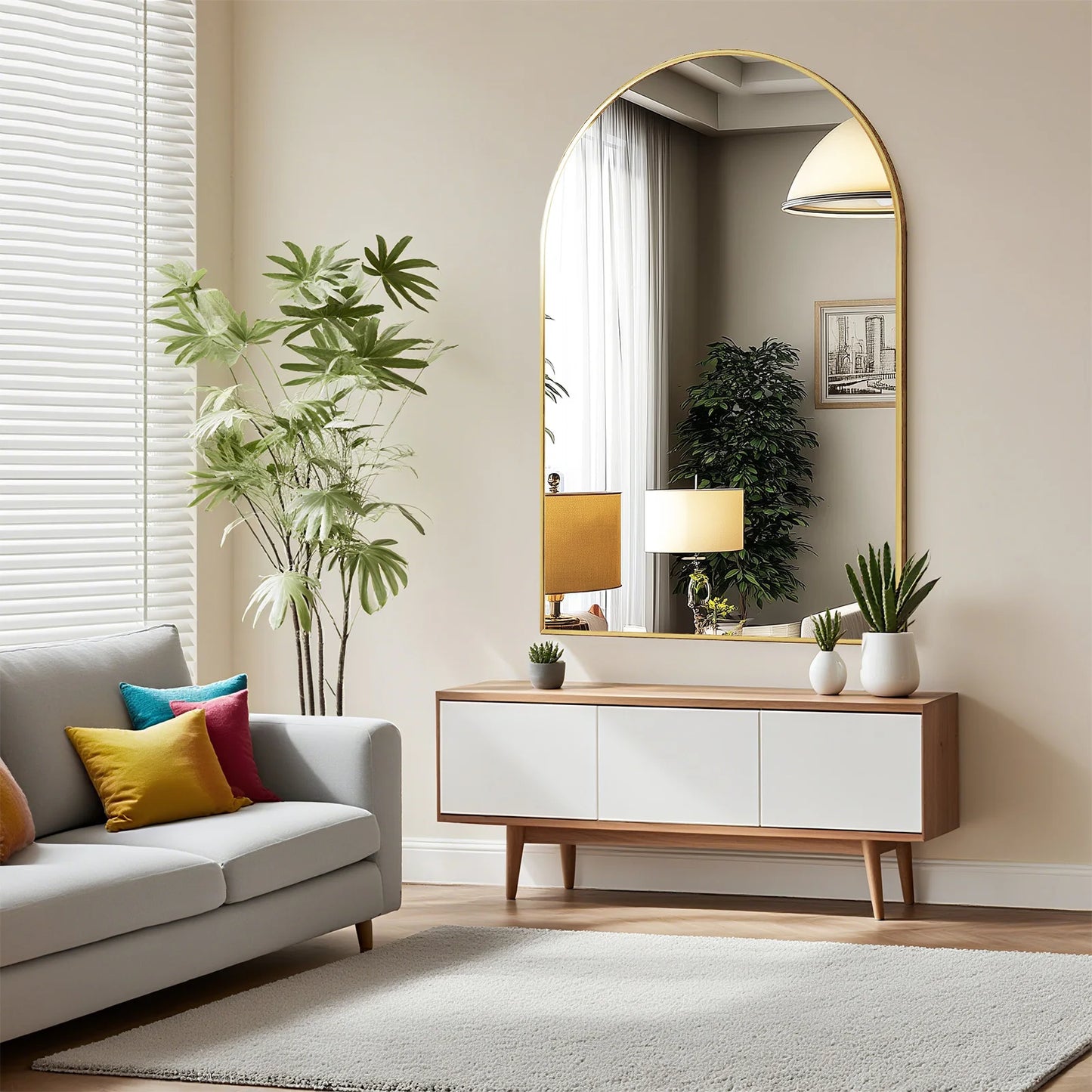 JHK Arched Framed Bathroom Mirror For Wall Decoration Modern Home