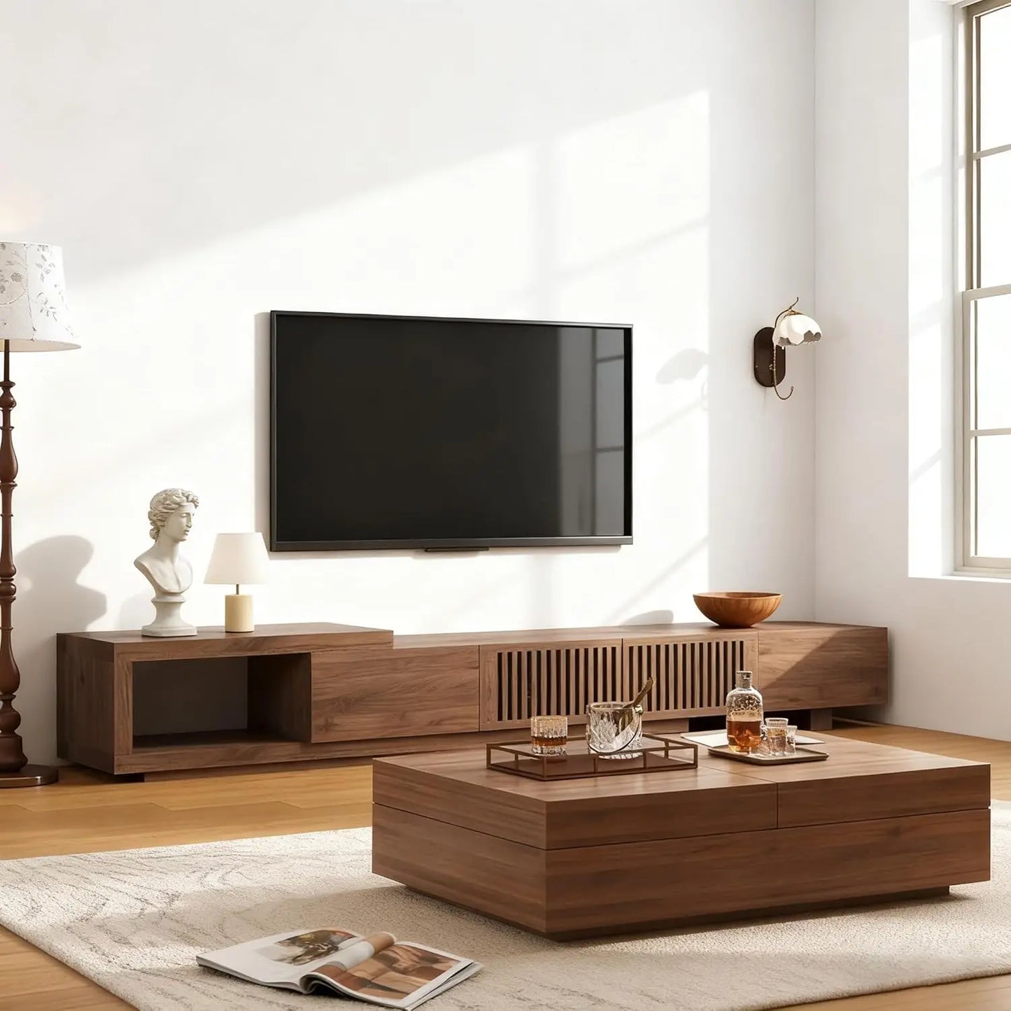 Mid-Century Modern Expandable Coffee Table And TV Stand Set