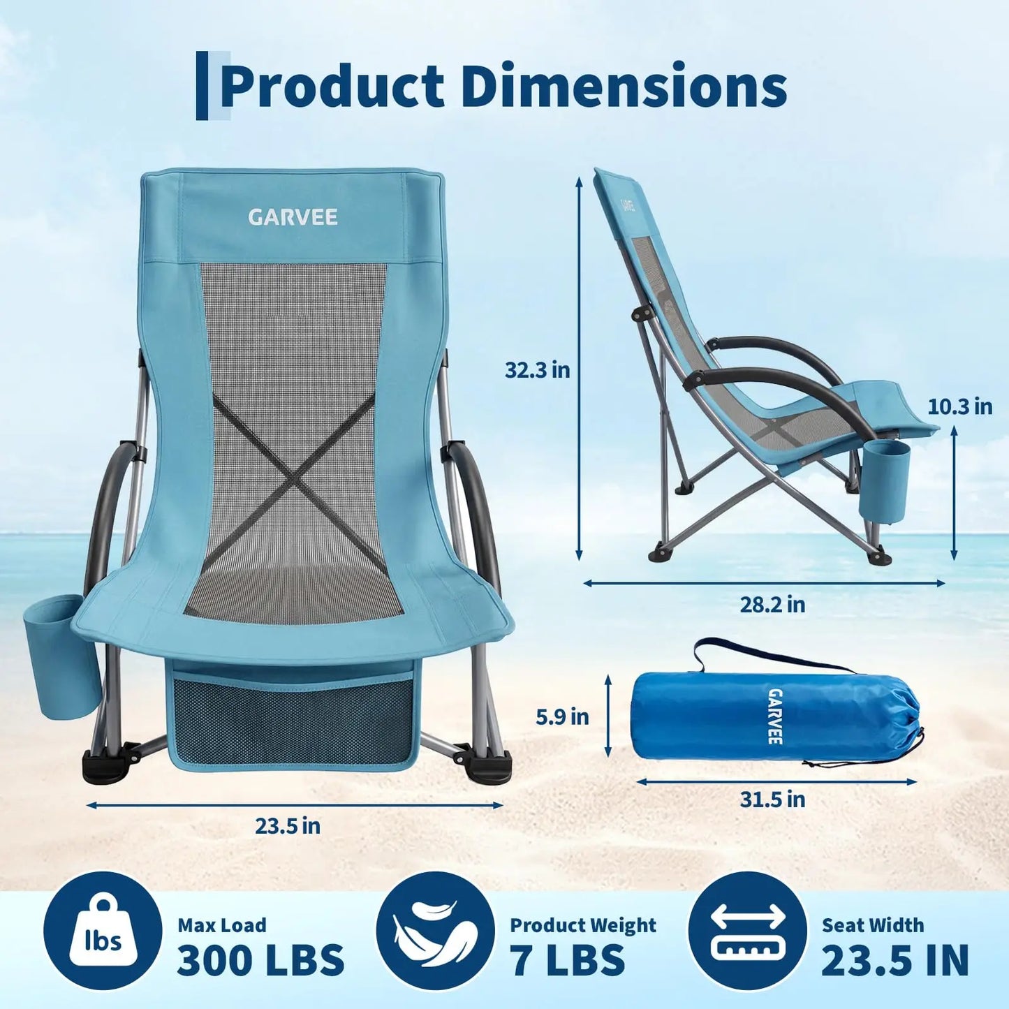 HiMISS High Beach Chair 2 Pack Folding Wide Cup Holder