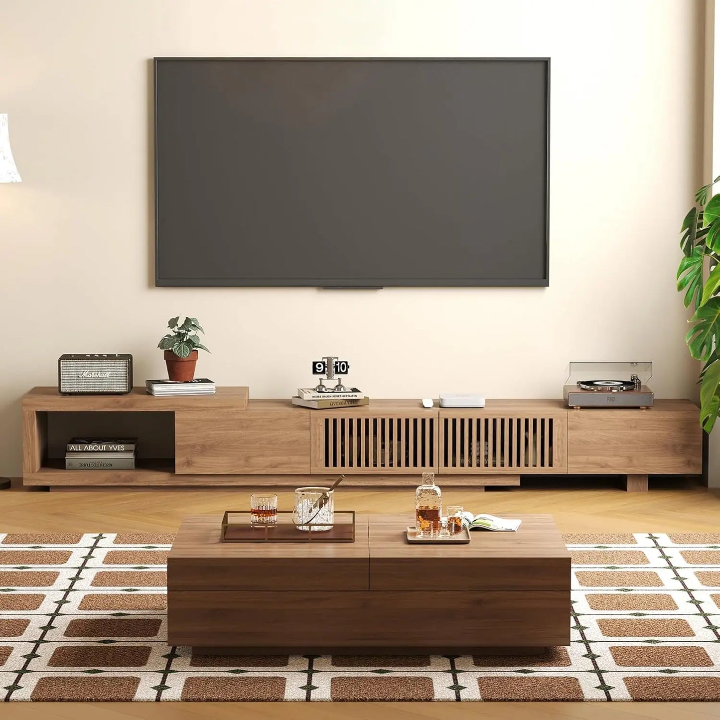 Mid-Century Modern Expandable Coffee Table And TV Stand Set