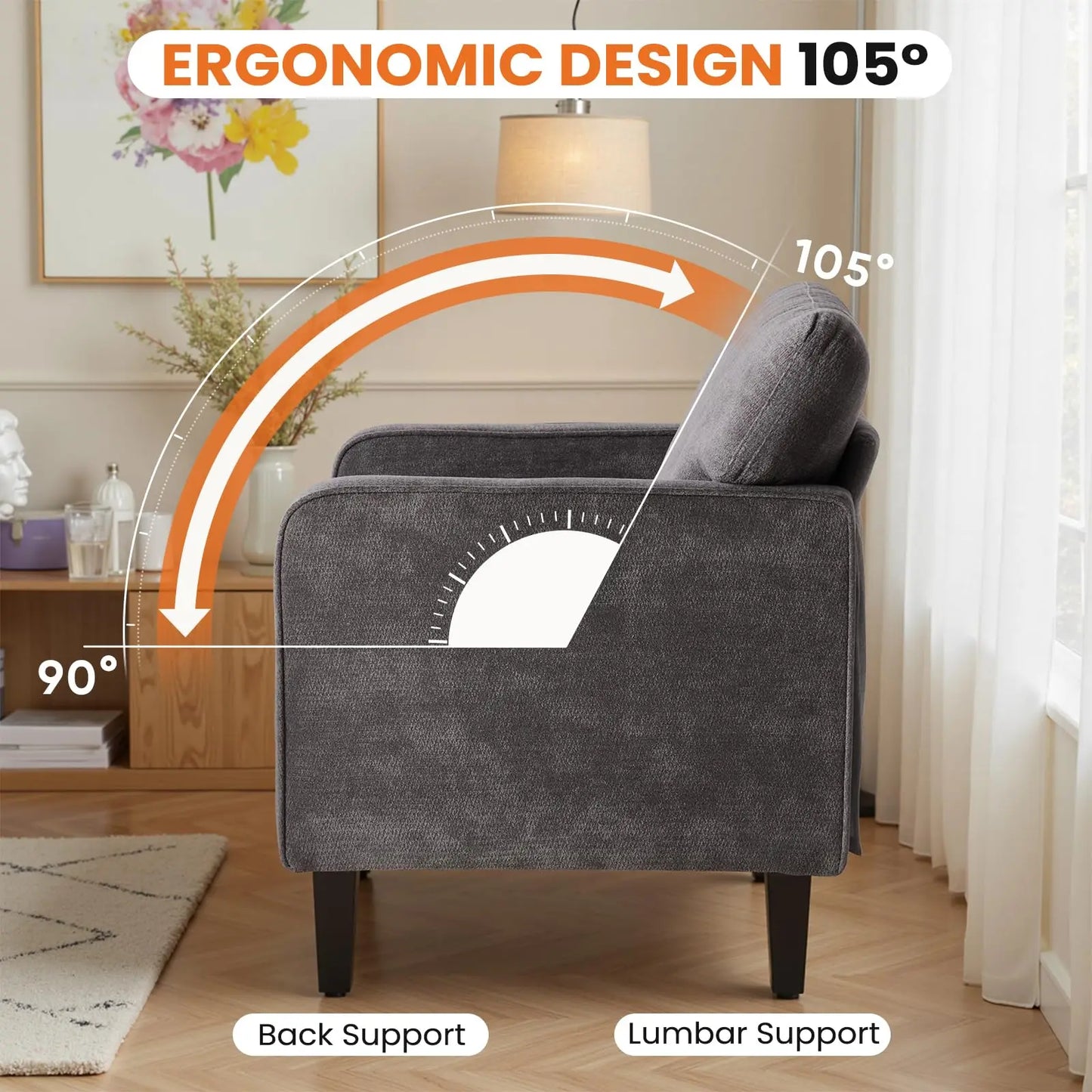 JHK Modern Accent Chair For Living Room With Armrest Backrest