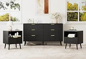 RBXC Oak Dresser Nightstand Set Modern 3-Piece Bedroom Furniture