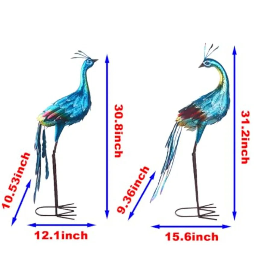 SHXI Metal Colorful Peacock Statues Set Of 2 Outdoor Garden
