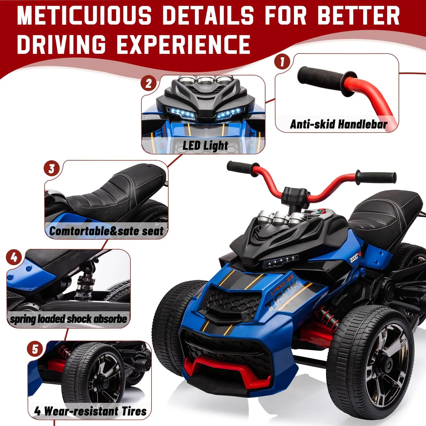 12V Kids Ride On Electric ATV With 2 Speeds And All Terrain EVA Tires