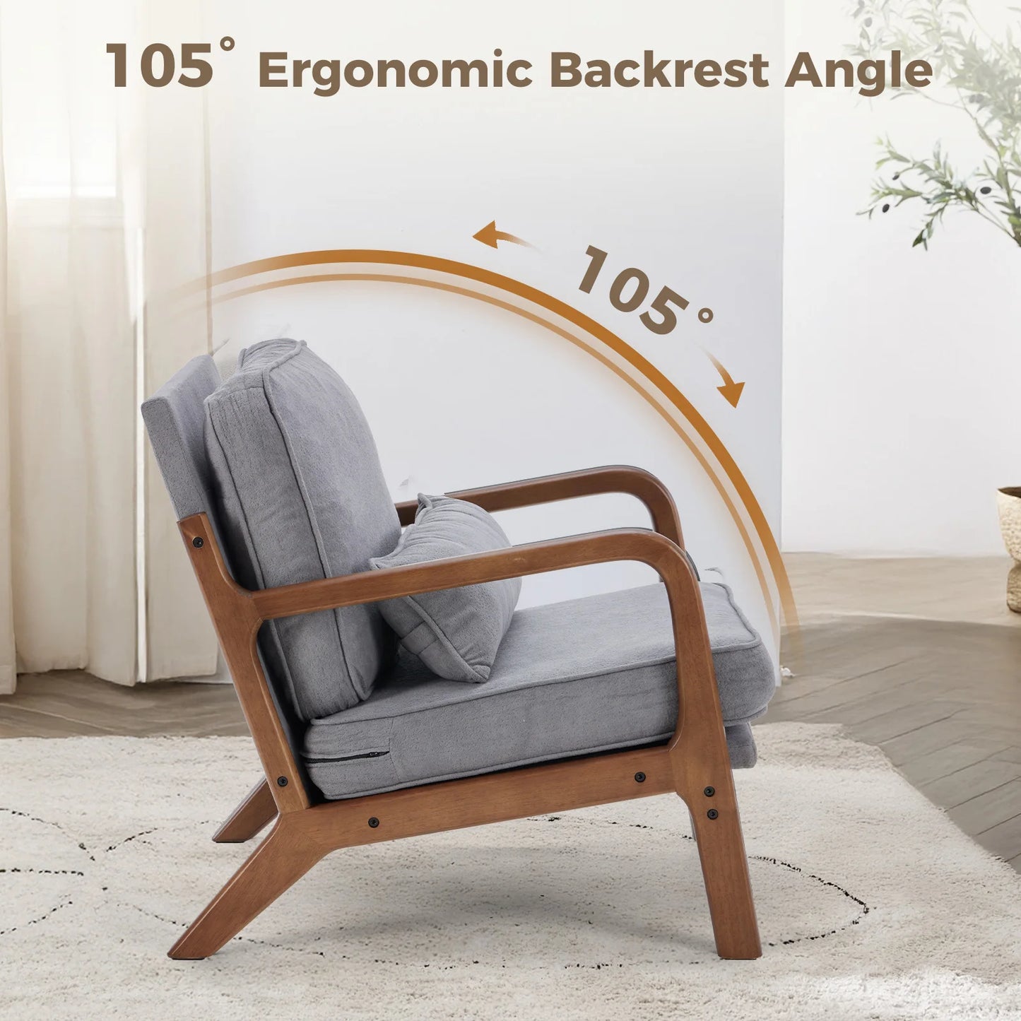 JHK Mid Century Modern Chair With Wooden Frame And Arms
