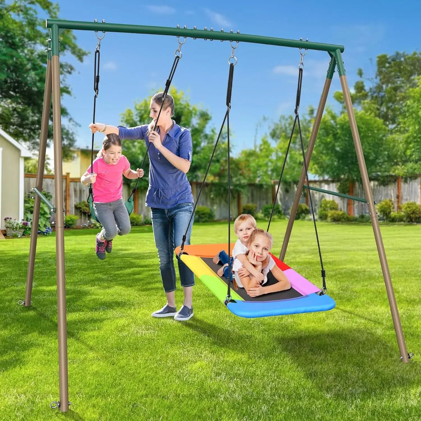 Outdoor Swing Set With Belt Swing For Toddlers And Kids