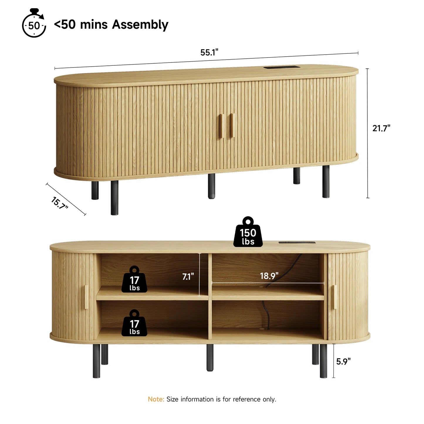 TV Stand With Power Outlet Entertainment Center And Sliding Doors
